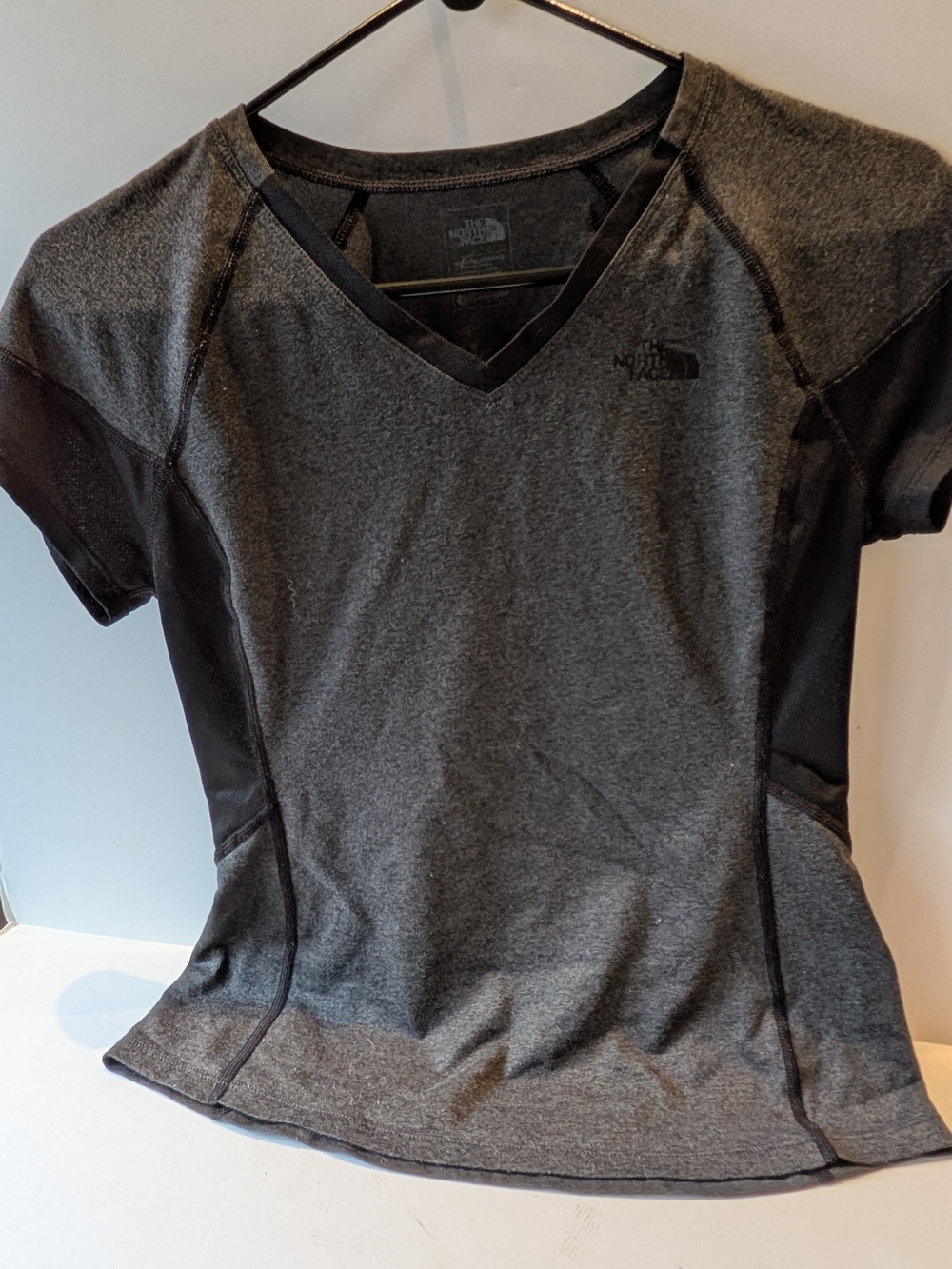The North Face Women's Charcoal and Black Short Sleeve V-Neck Tee